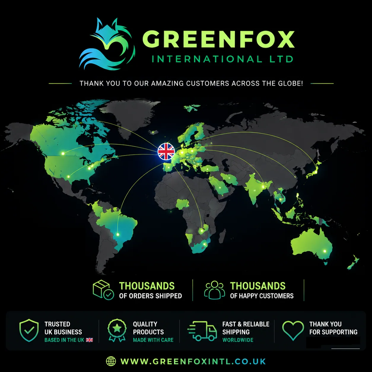 Map showing countries reached by GreenFox International