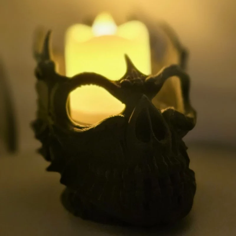 Scary Skull Tea Light Candle Holder – Gothic Halloween Horror Decor Ornament