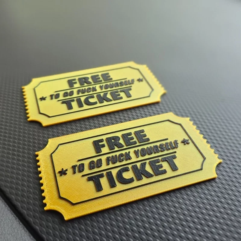2x Funny "Free Ticket To Go F*ck Yourself" Friends gift, Joke Card. PLASTIC