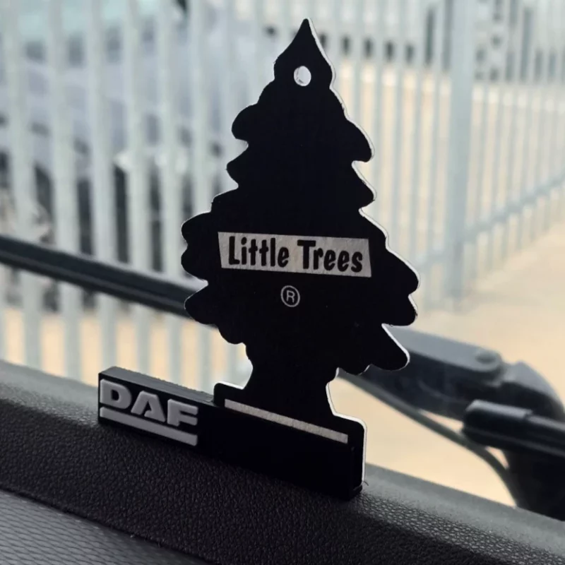 DAF Air Freshener Tree Holder Black with White DAF Logo – Strong Adhesive Mount