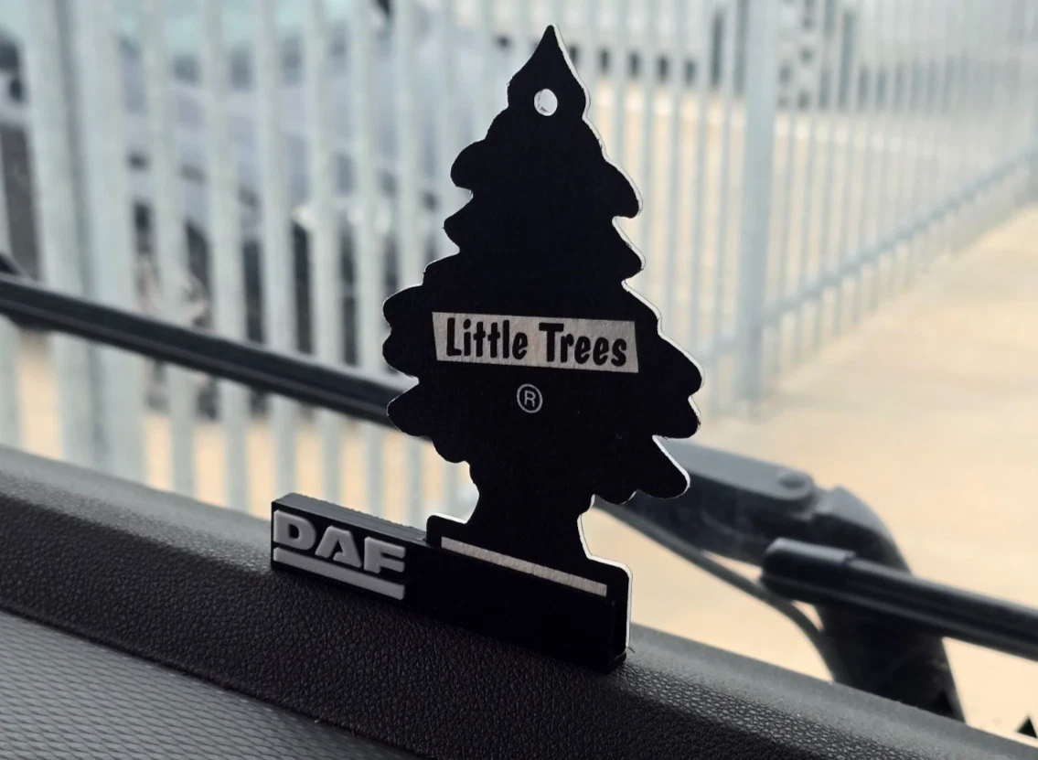 DAF Air Freshener Tree Holder Black with White DAF Logo – Strong Adhesive Mount