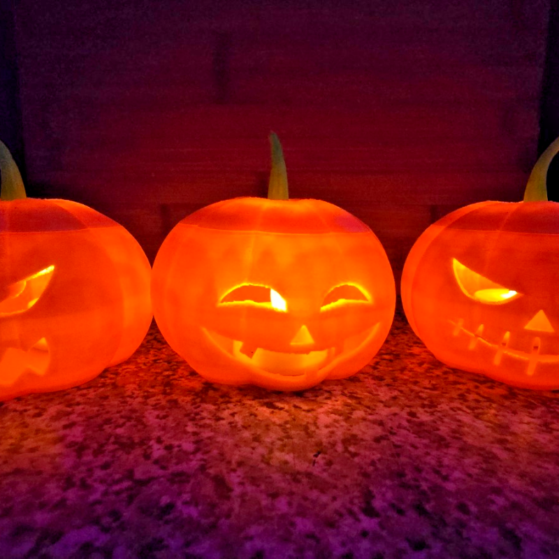 GLOW IN DARK Orange Pumpkin Tea Light Holders – Set of 3 Scary Faces HALOWEEN🎃