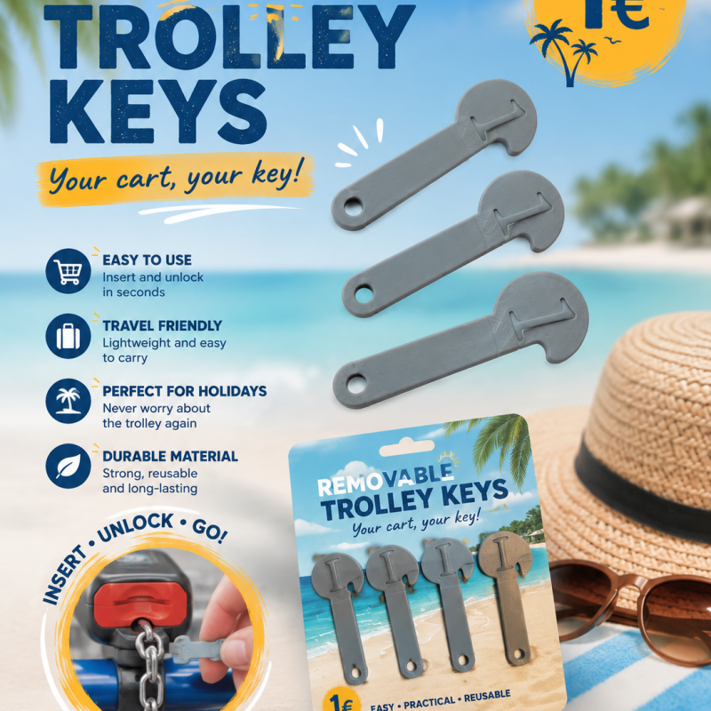 4x Removable Euro Trolley Coin Keyring €1 Supermarket Token Holiday Travel GIFT