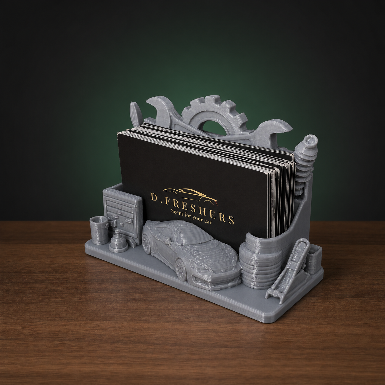 Mechanic Business Card Holder Garage Workshop Automotive Desk Stand Gift Grey - Image 2