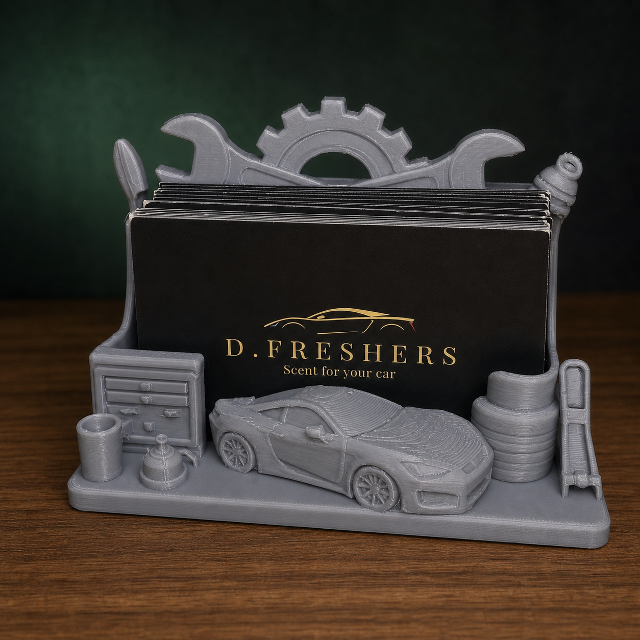 Mechanic Business Card Holder Garage Workshop Automotive Desk Stand Gift Grey - Image 3