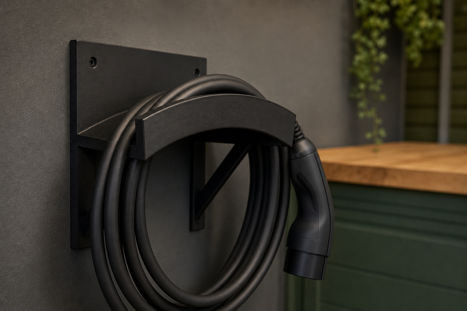 Heavy-Duty Wall-Mounted EV Charging Cable Holder for Garages and Carports, Black