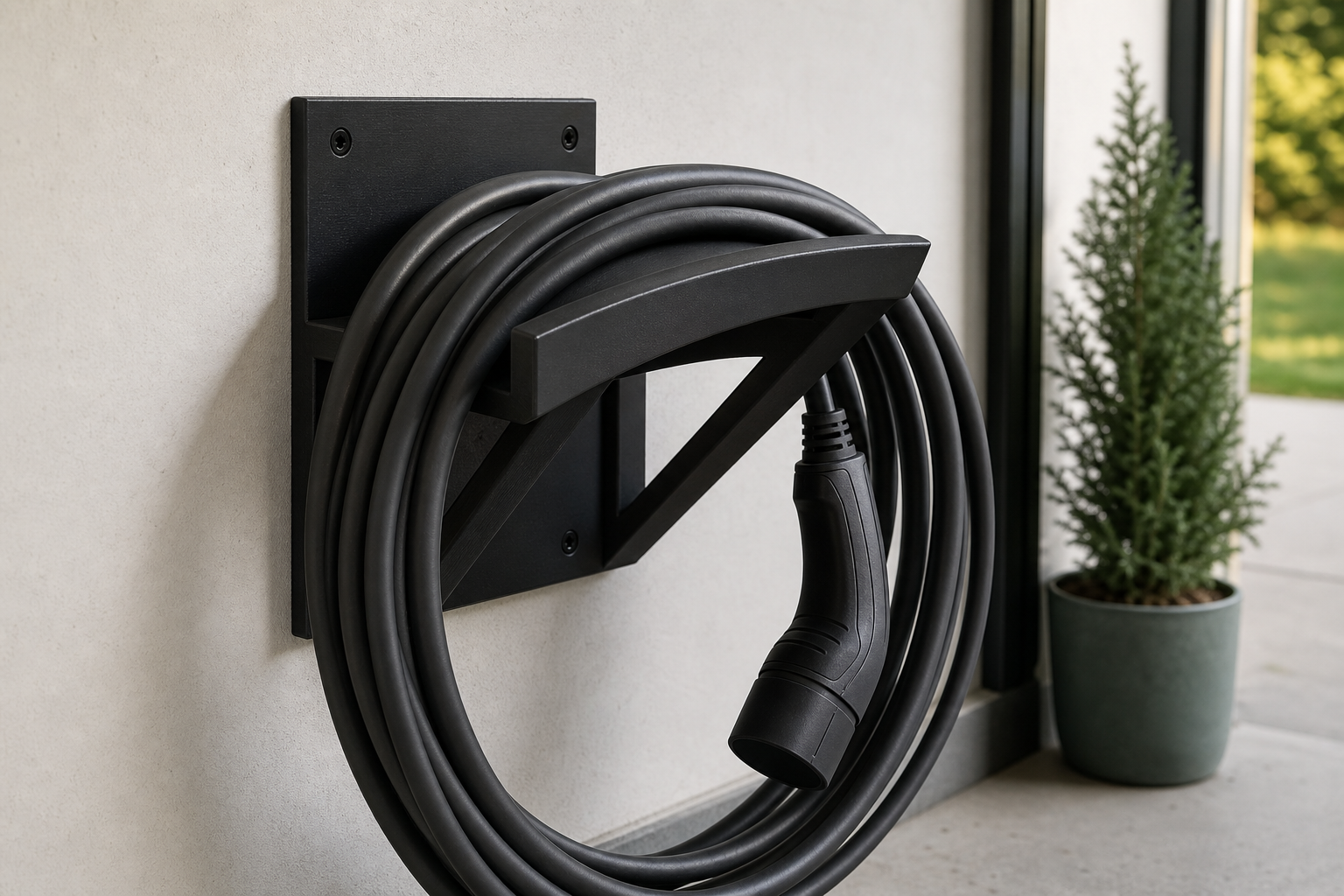 Heavy-Duty Wall-Mounted EV Charging Cable Holder for Garages and Carports, Black - Image 3
