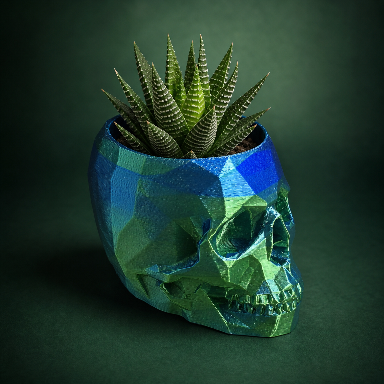Iridescent Skull Plant Pot Planter Blue Green Gothic Succulent Holder Gift