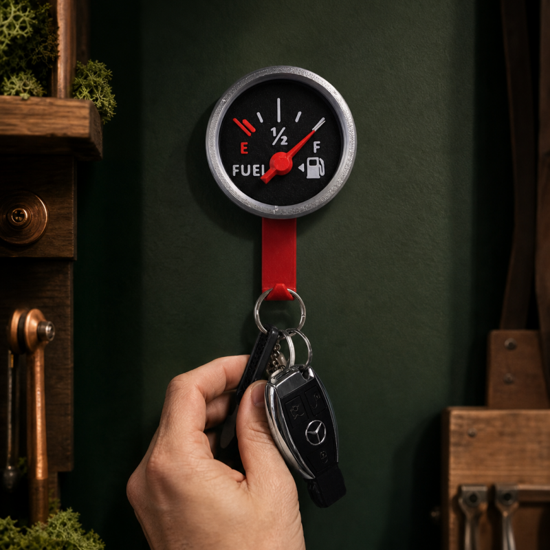 Fuel Gauge Key Holder - Moving Needle Wall Hanger - Perfect Gift for a Car Lover