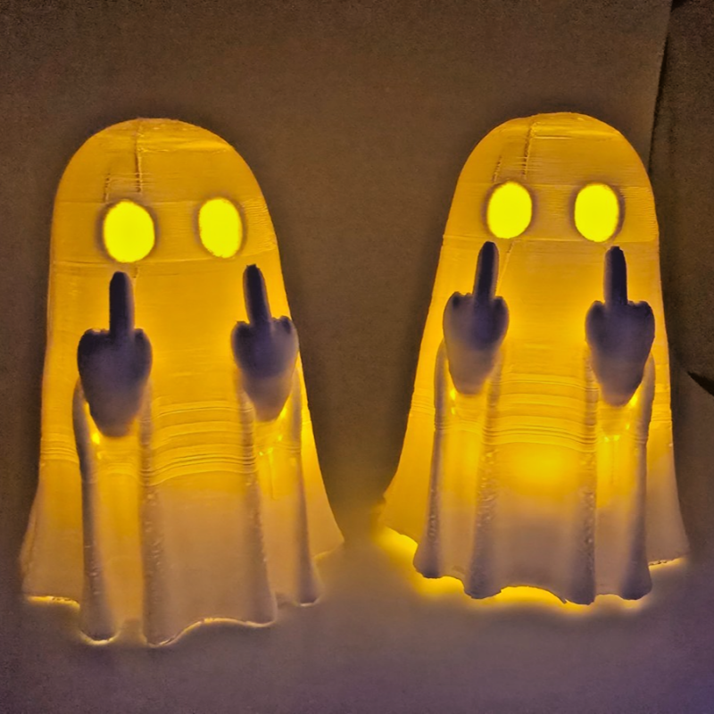 Funny Ghost Tea Light Holders – Set of 2 Middle Finger Ghosts - Halloween Decor