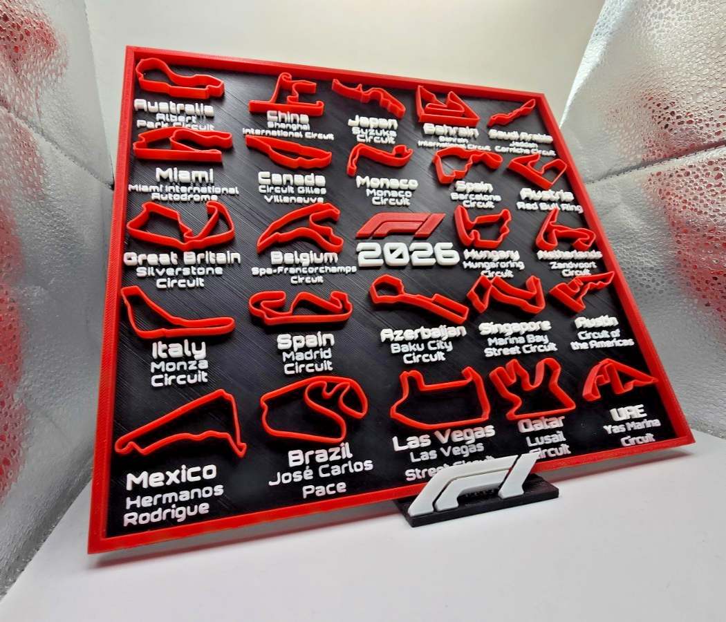 F1 2026 Race Track Display with Stand RED F1 Logo - All Circuits Included - Gift