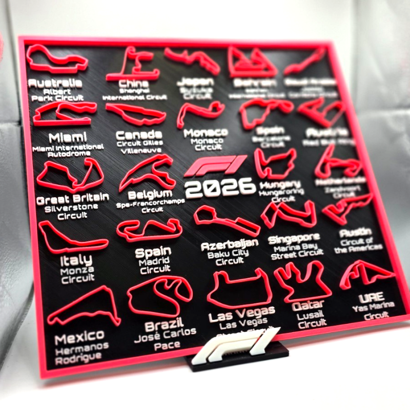 F1 2026 Race Track Display with Stand PINK F1 Logo All Circuits Included - Gift