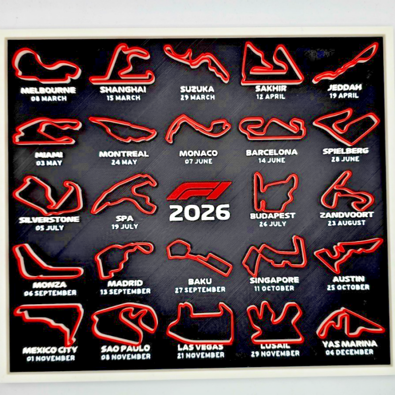 F1 2026 Race Track Display with Stand RED/WHITE F1 Logo – All Circuits Included