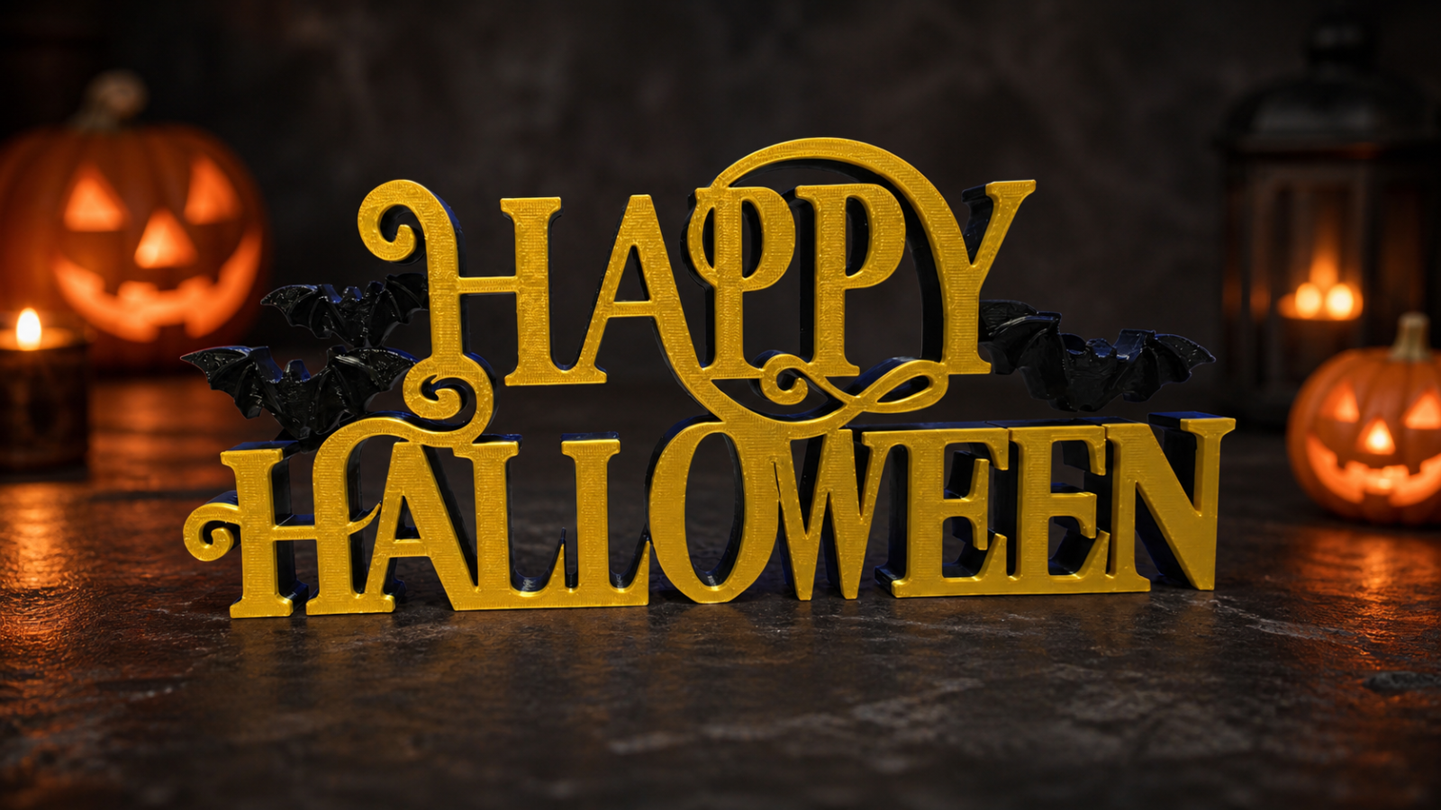 Happy Halloween Sign with Bats Freestanding Gothic Home Decor Ornament - Image 4