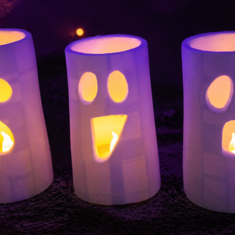 Set of 3 Ghost LED Tea Light Holders Halloween Spooky Decorations UK Made