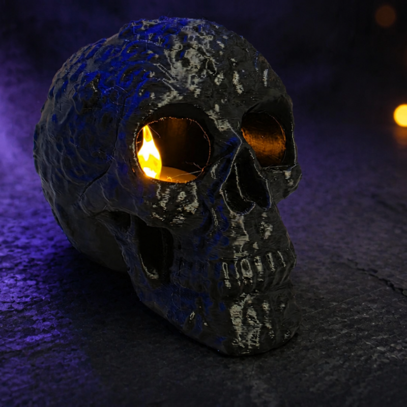 Black Skull LED Tea Light Holder Halloween Gothic Decoration UK Made Scary