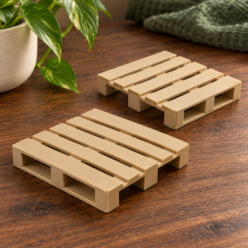 Set of 2 Mini Pallet Drink Coasters Beige Rustic Table Bar Home Kitchen Gifts UK