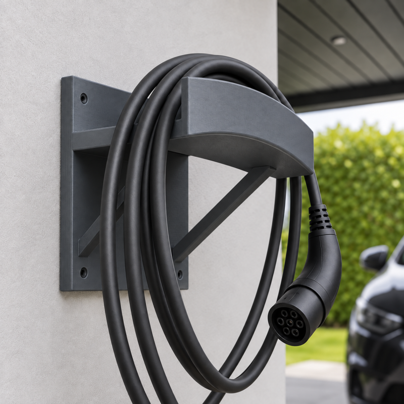 Heavy-Duty Wall-Mounted EV Charging Cable Holder for Garages and Carports, GREY