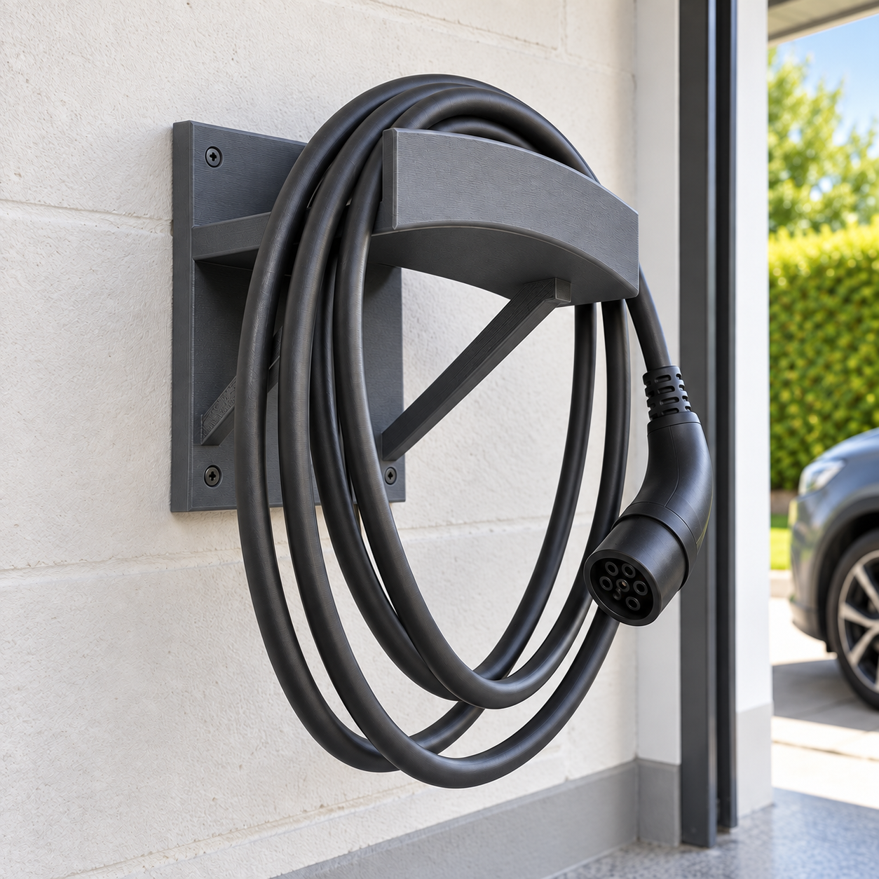 Heavy-Duty Wall-Mounted EV Charging Cable Holder for Garages and Carports, GREY - Image 3