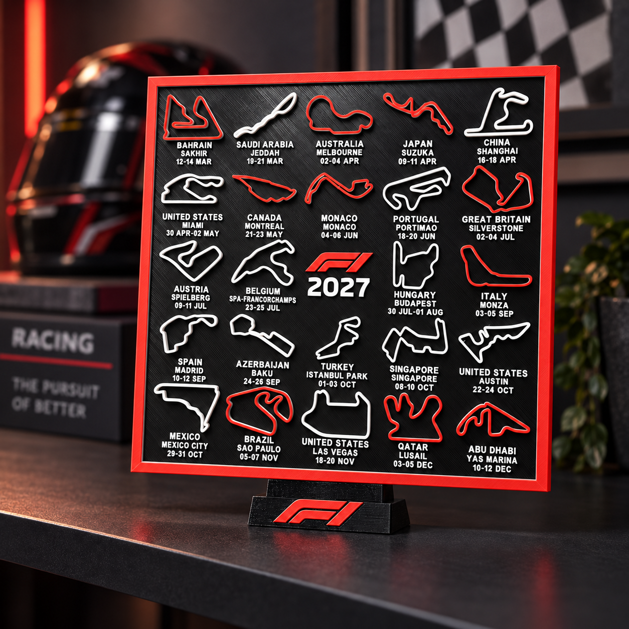 F1 2027 Race Track Display with Stand RED F1 Logo - All Circuits Included - Gift