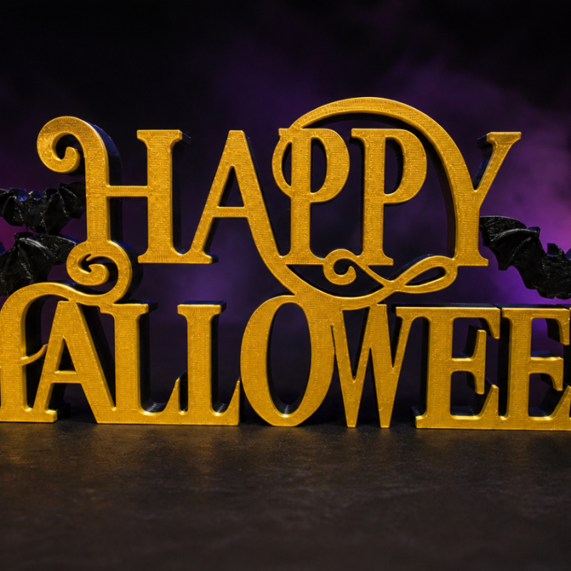 Happy Halloween Sign with Bats Freestanding Gothic Home Decor Ornament