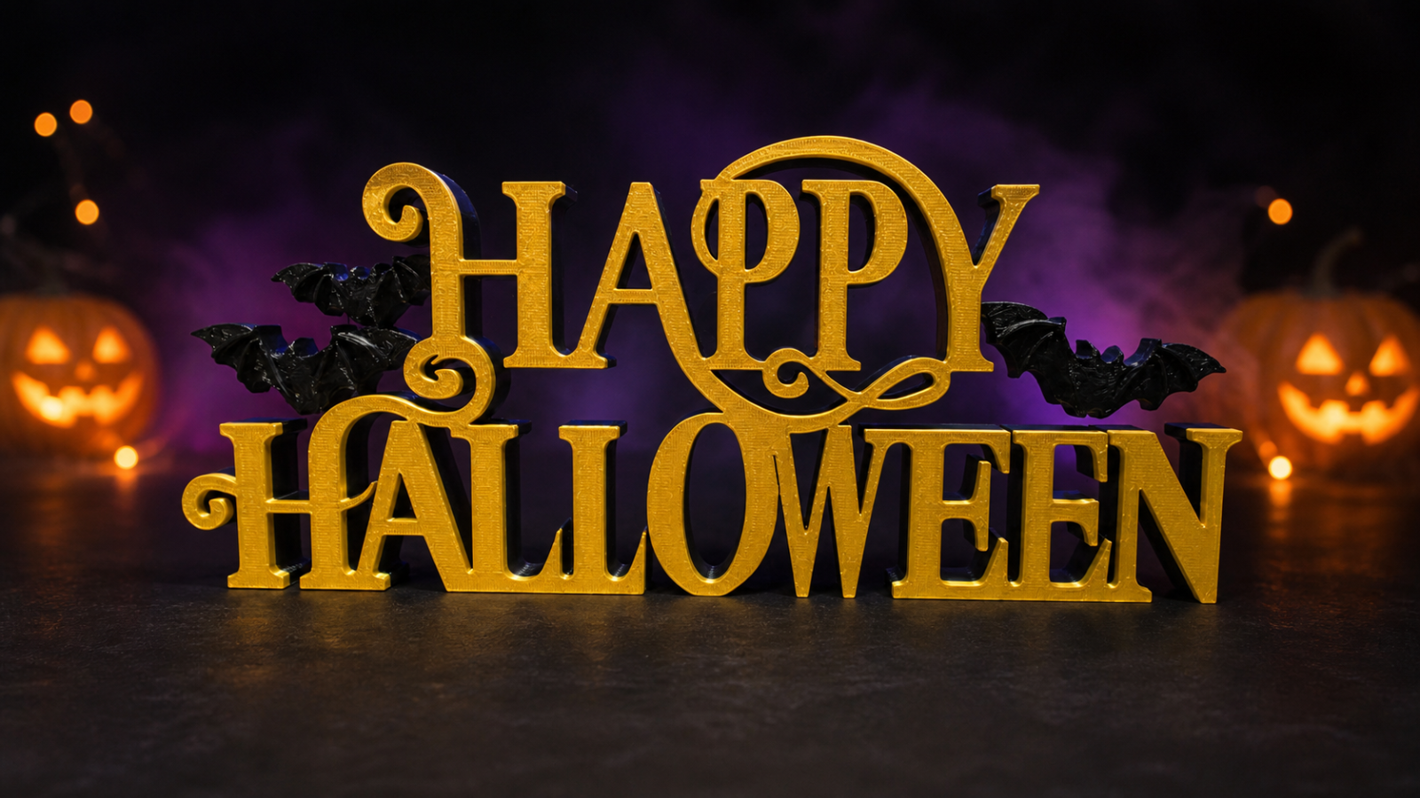 Happy Halloween Sign with Bats Freestanding Gothic Home Decor Ornament