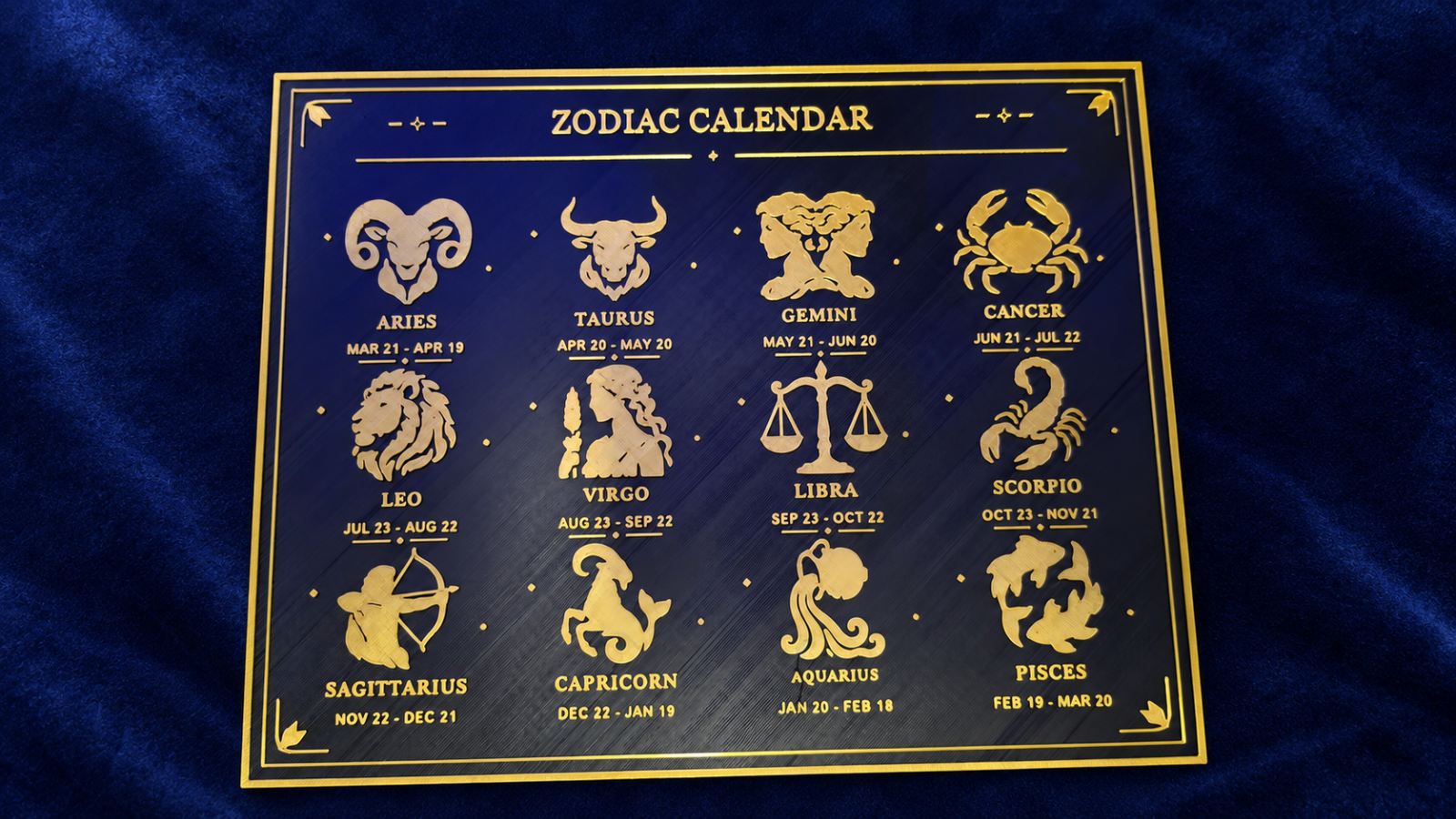 Black Gold Zodiac Calendar with Stand 12 Star Signs Astrology Home Decor Gift UK - Image 3