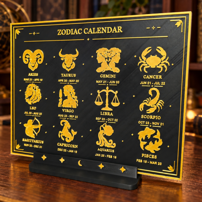 Black Gold Zodiac Calendar with Stand 12 Star Signs Astrology Home Decor Gift UK